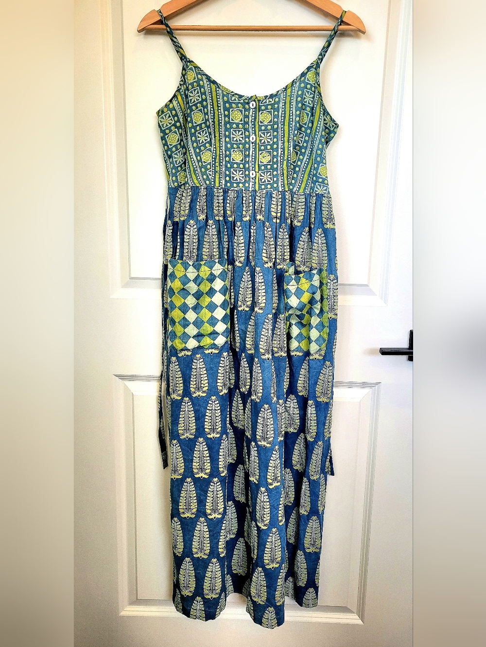 April Cornell Blue and Green Printed Maxi Dress